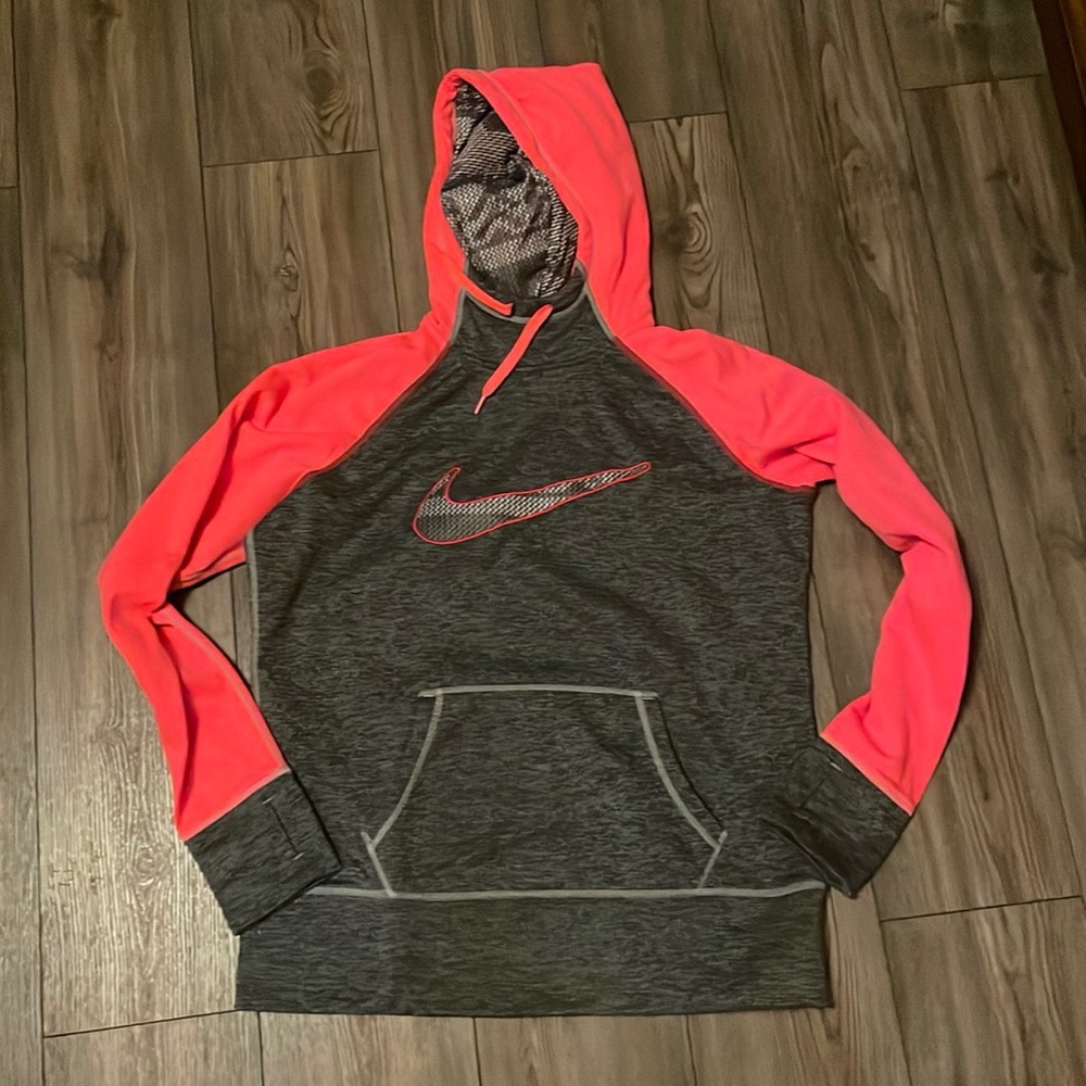 Nike thermafit hoodie sweatshirt sz large grey neon pink